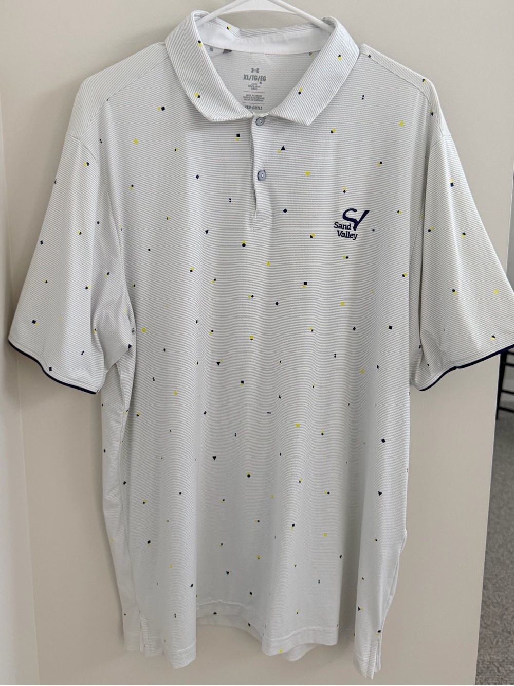 Under Armour Golf Polo with Blue and Yellow Dot Accents